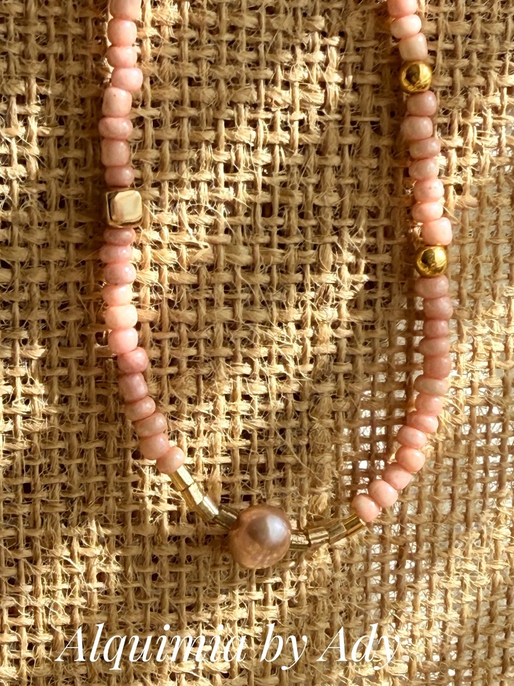 Soft Pink coral 🪸 baroque pearl Bead Necklace with Gold Accents